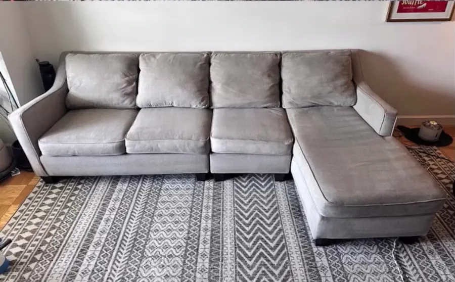 After cleaning: gray sectional with chaise
