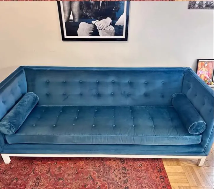 Velvet sofa after same-day cleaning