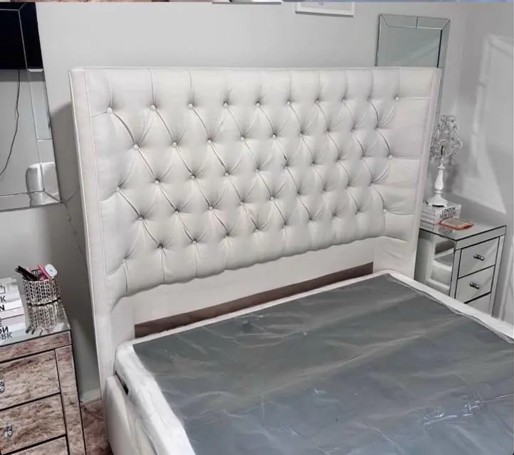 After cleaning: tufted upholstered headboard